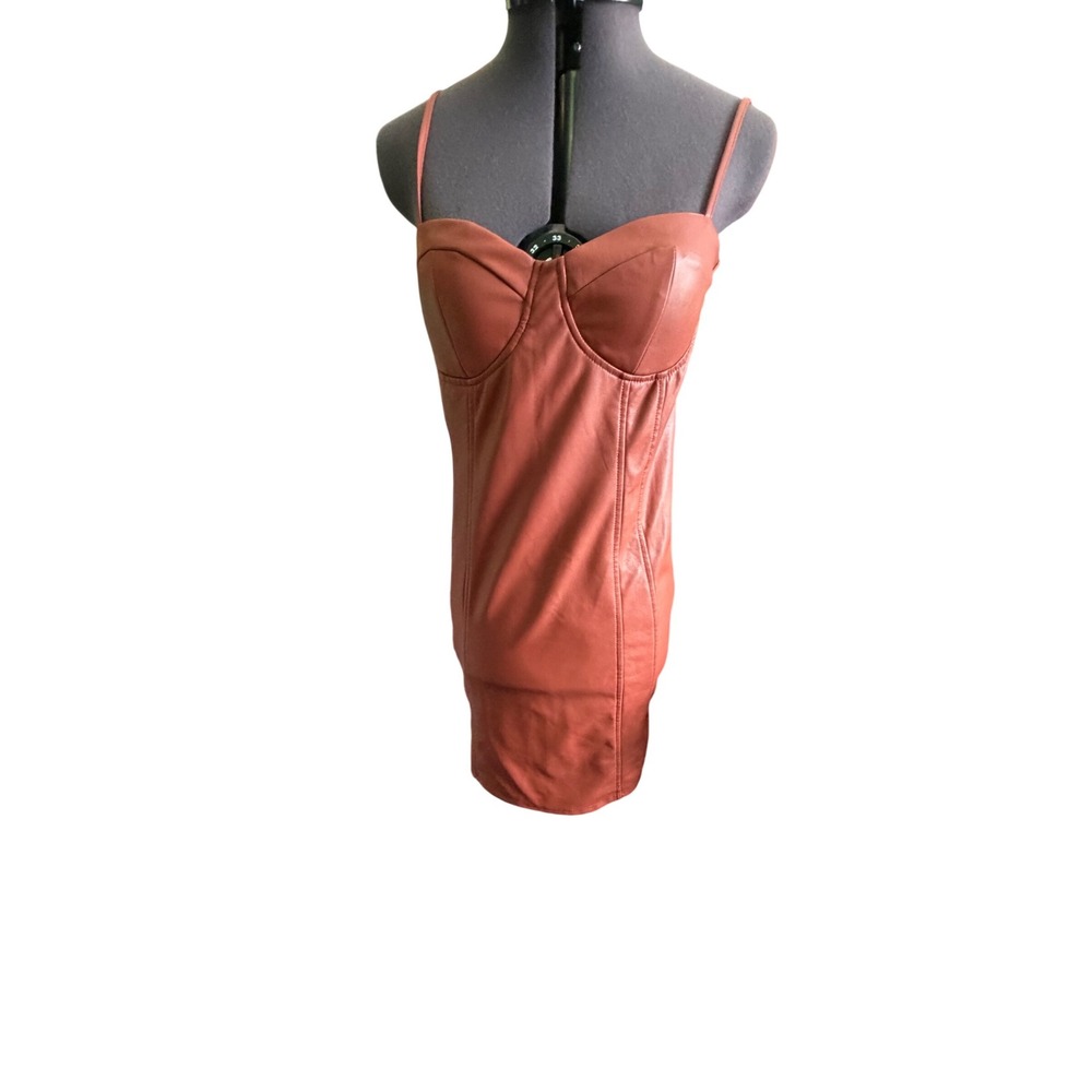 Hinestar‎ Faux Leather Bustier Mini Dress Women Size Small Terracotta Excellent